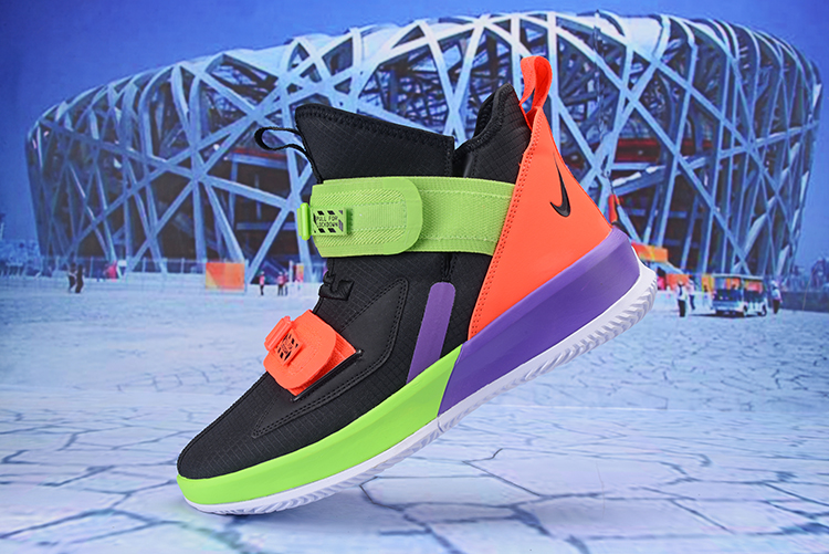 2019 Nike LeBron Soldier 13 Black Reddish Orange Green Purple - Click Image to Close